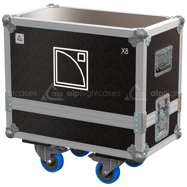 Front view of the professional twin touring flight case for 2x L-Acoustics X8 coaxial speakers by ALP Flight Cases