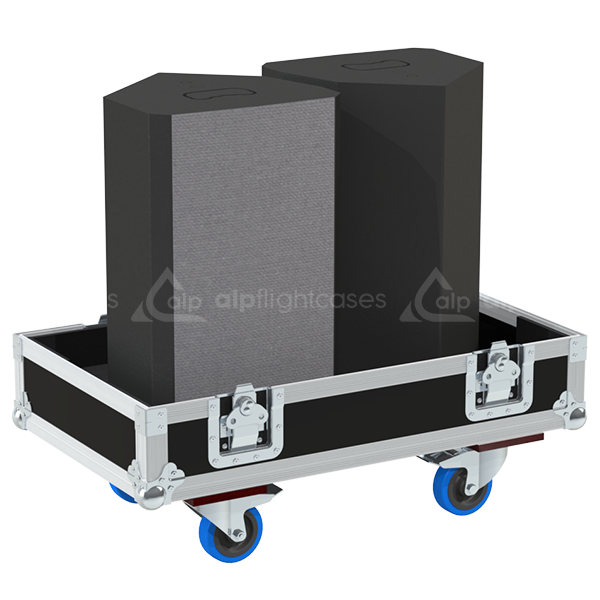 Two LD Systems Stinger 10 G3 speakers safely secured inside the custom twin flight case for professional rental