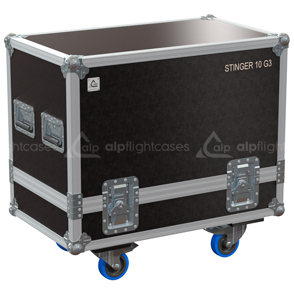 Front view of the professional twin touring flight case for 2x LD Systems Stinger 10 G3 speakers by ALP Flight Cases