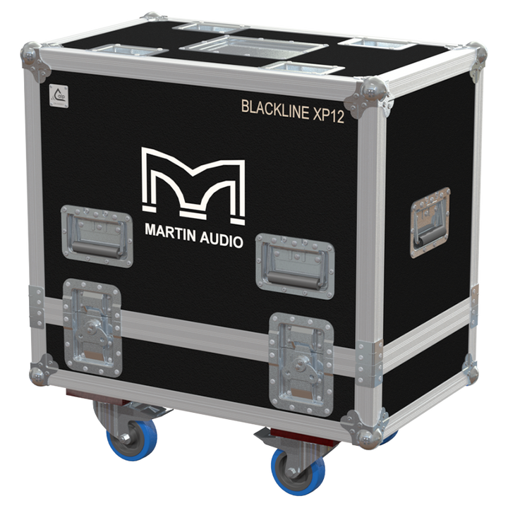 Front view of the professional twin touring flight case for 2x Martin Audio Blackline XP12 speakers by ALP Flight Cases