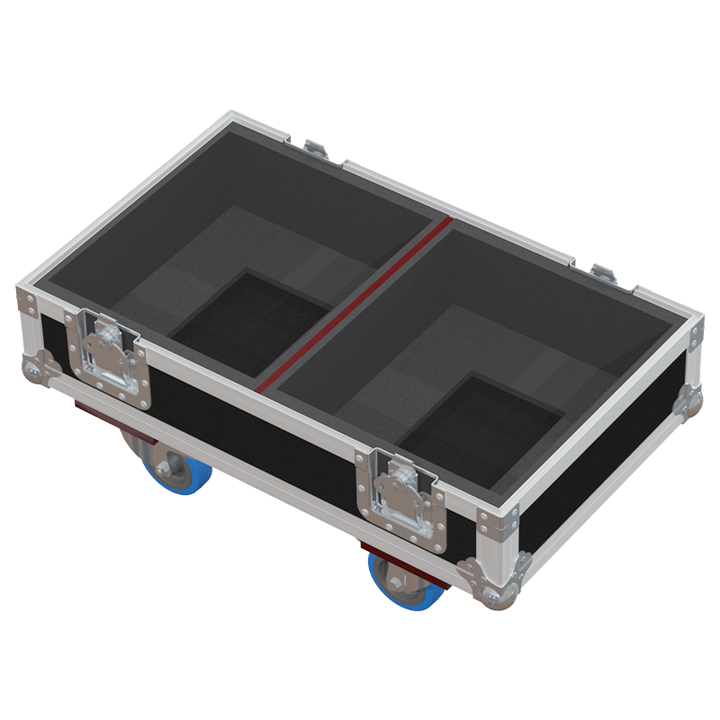 Empty interior of the flight case for 2x Martin Audio XP12 showing precision CNC-cut foam for high-density audio protection