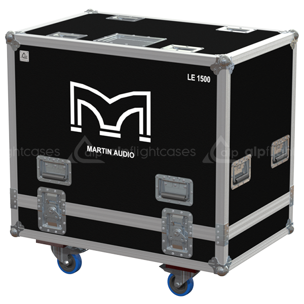 Front view of the professional twin touring flight case for 2x Martin Audio LE1500 stage monitors by ALP Flight Cases