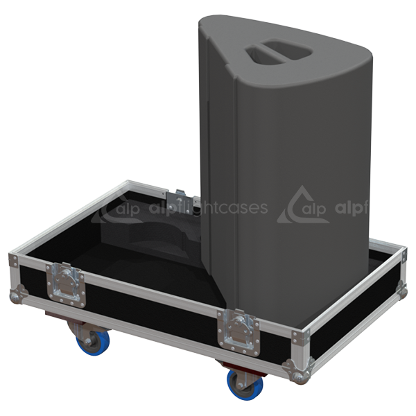 Two Martin Audio LE1500 monitors safely secured inside the custom twin flight case for professional touring