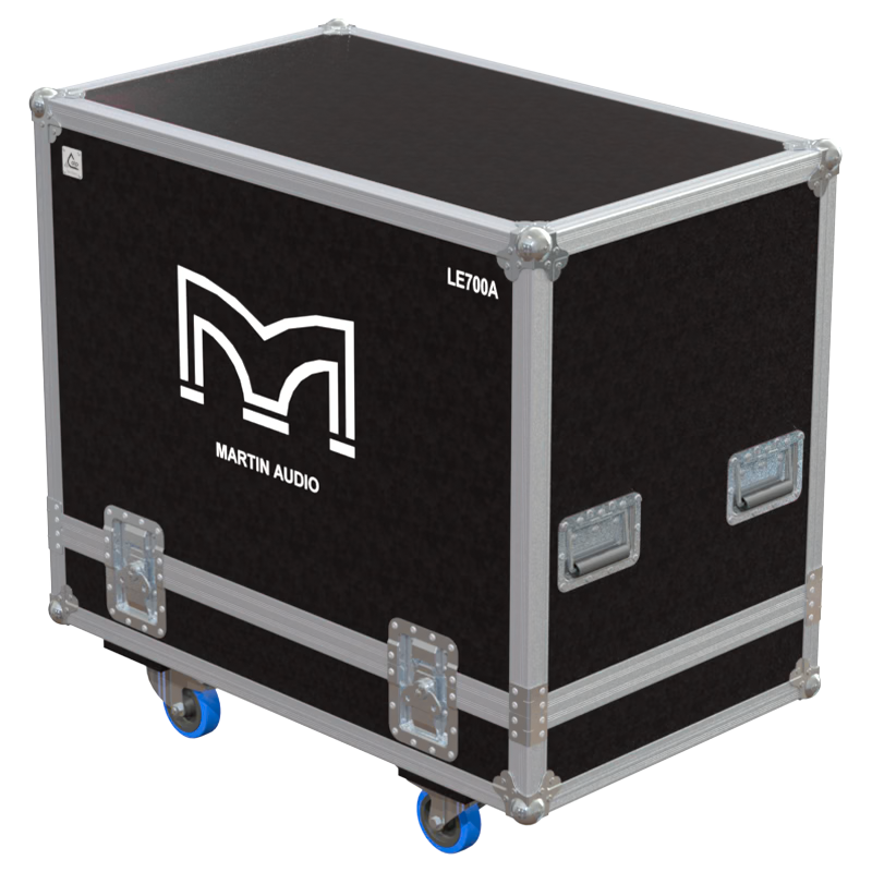 Front view of the professional twin touring flight case for 2x Martin Audio LE700A stage monitors by ALP Flight Cases