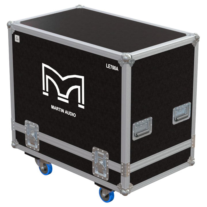 Front view of the professional twin touring flight case for 2x Martin Audio LE700A stage monitors by ALP Flight Cases