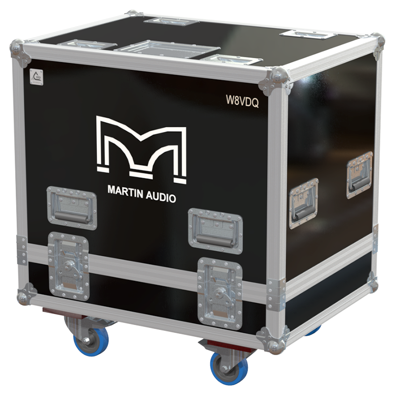 Front view of the professional twin touring flight case for 2x Martin Audio W8VDQ V2 line source modules by ALP Flight Cases