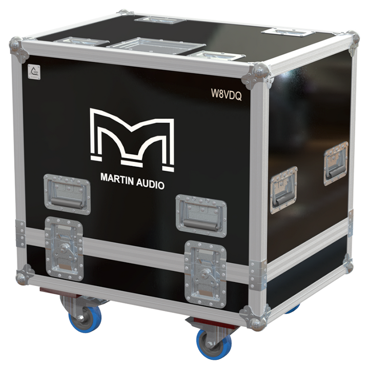 Front view of the professional twin touring flight case for 2x Martin Audio W8VDQ V2 line source modules by ALP Flight Cases