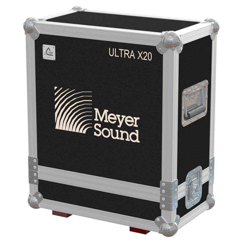 Front view of the professional twin touring flight case for 2x Meyer Sound Ultra-X20 coaxial speakers by ALP Flight Cases