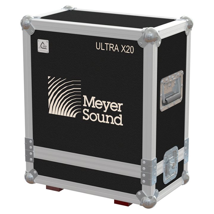 Front view of the professional twin touring flight case for 2x Meyer Sound Ultra-X20 coaxial speakers by ALP Flight Cases