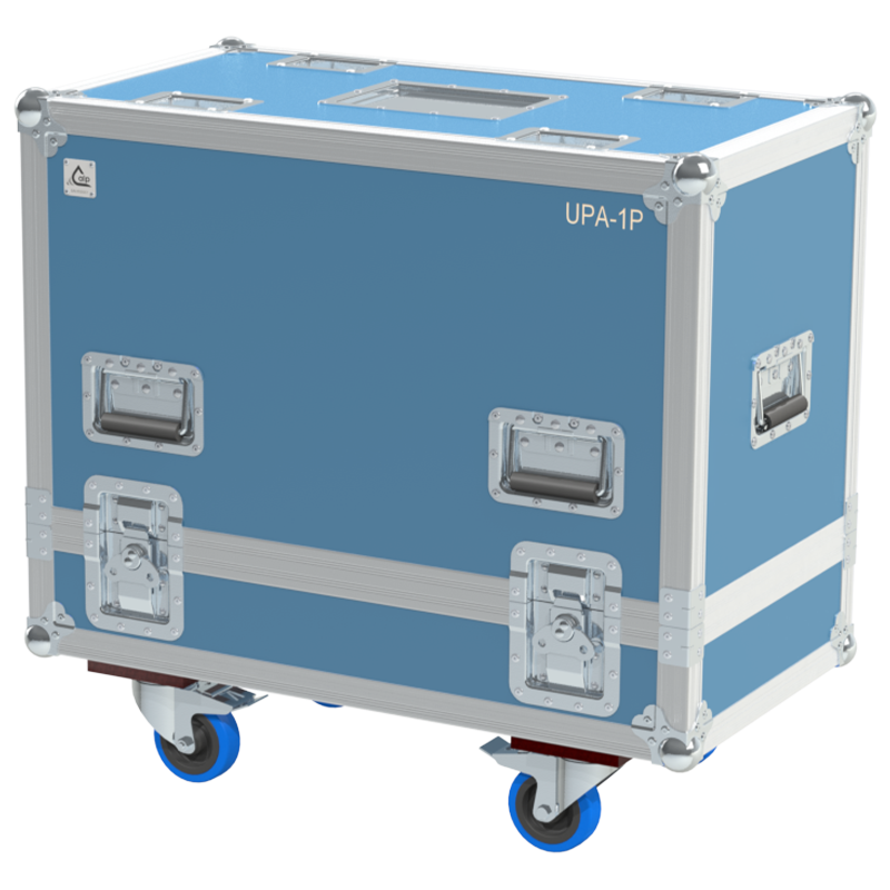 Front view of the professional twin touring flight case for 2x Meyer Sound UPA-1P active speakers by ALP Flight Cases
