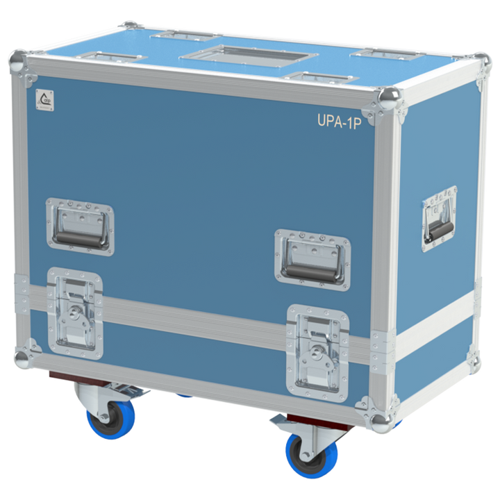 Front view of the professional twin touring flight case for 2x Meyer Sound UPA-1P active speakers by ALP Flight Cases