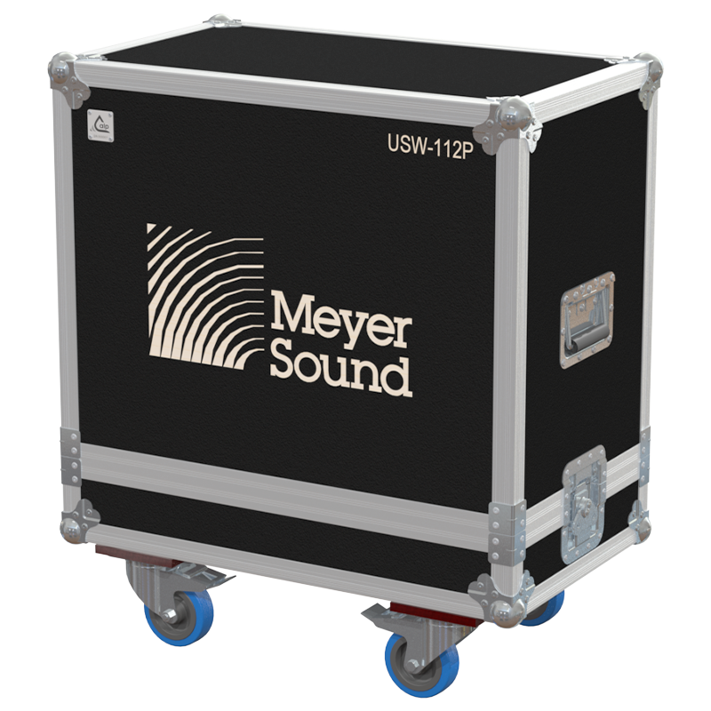 Front view of the professional twin touring flight case for 2x Meyer Sound USW-112P subwoofers by ALP Flight Cases
