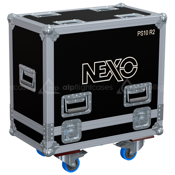 Front view of the professional twin touring flight case for 2x NEXO PS10 R2 speakers by ALP Flight Cases