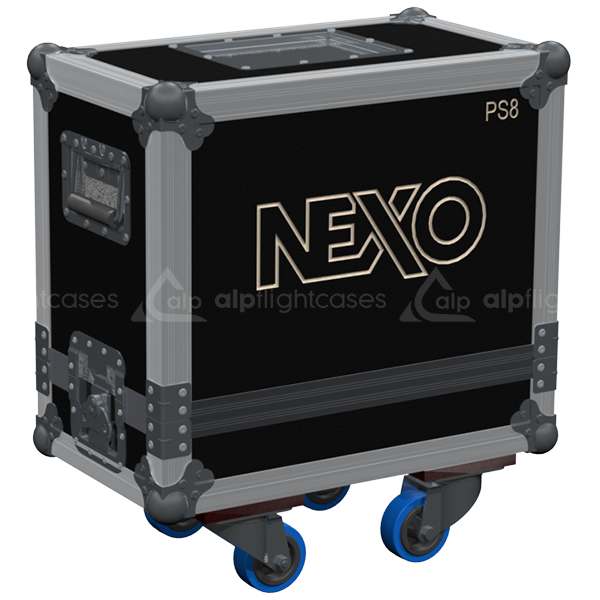 Front view of the professional twin touring flight case for 2x NEXO PS8 speakers by ALP Flight Cases