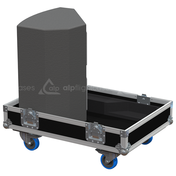 Two Norton Audio M2CX monitors safely secured inside the custom twin flight case for professional touring