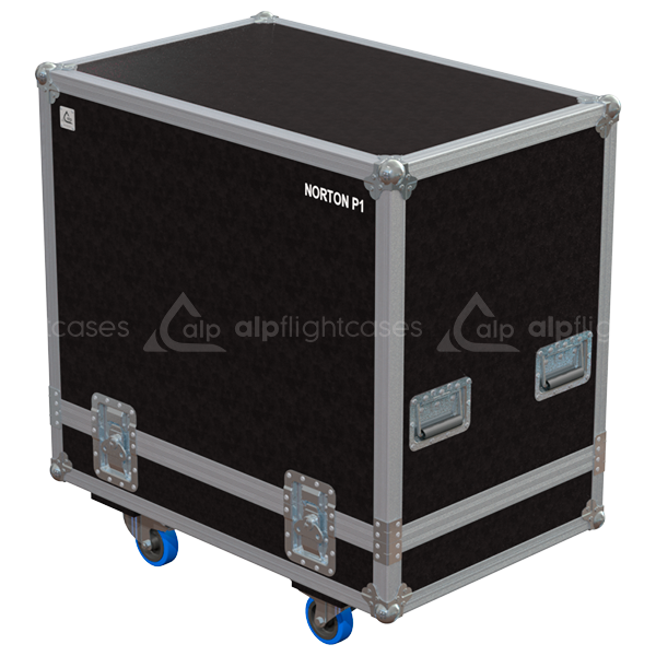 Front view of the professional twin touring flight case for 2x Norton Audio TOP 1 point source speakers by ALP Flight Cases