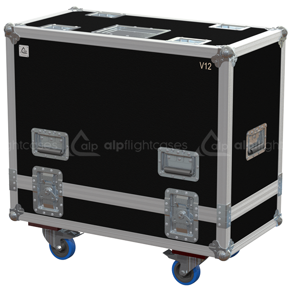 Front view of the professional twin touring flight case for 2x Tecnare V12 point source speakers by ALP Flight Cases