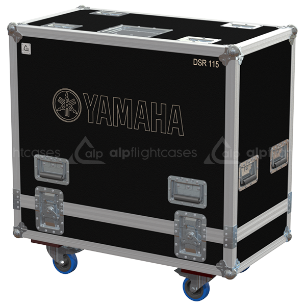 Front view of the professional twin touring flight case for 2x Yamaha DSR115 active speakers by ALP Flight Cases