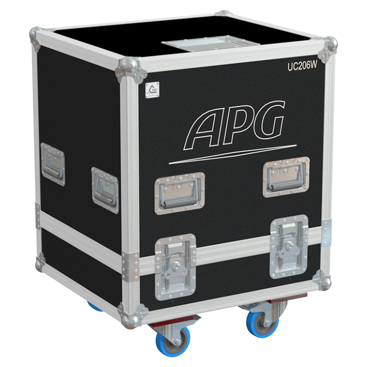 Front view of the professional triple touring flight case for 3x APG UC206W line array modules by ALP Flight Cases
