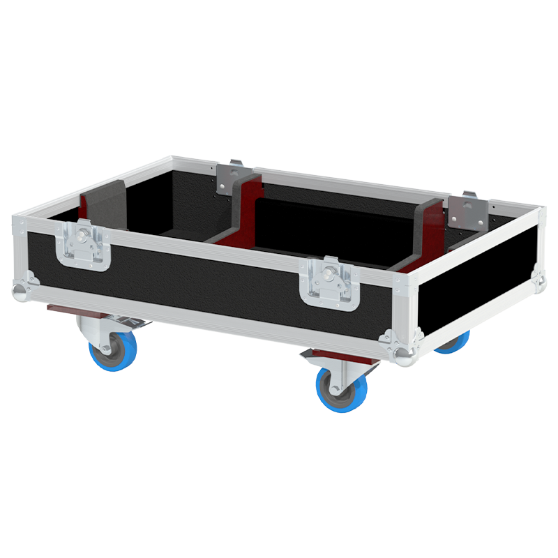Three Bose ShowMatch SM5 modules safely secured inside the custom triple flight case for professional touring