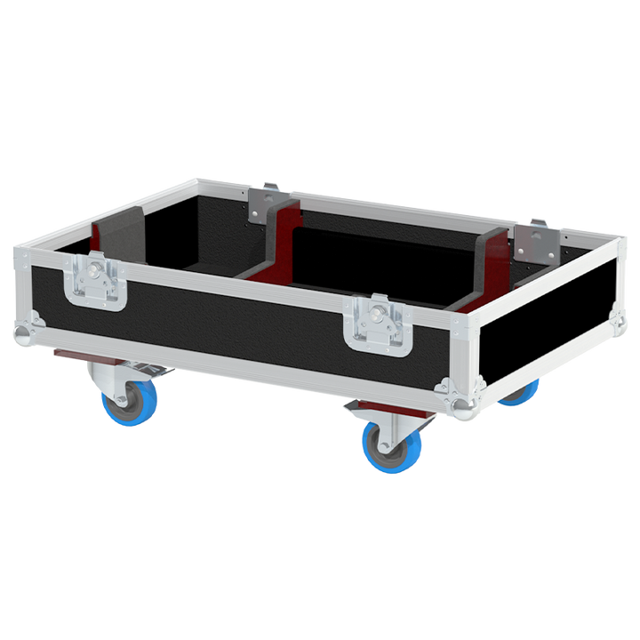 Three Bose ShowMatch SM5 modules safely secured inside the custom triple flight case for professional touring
