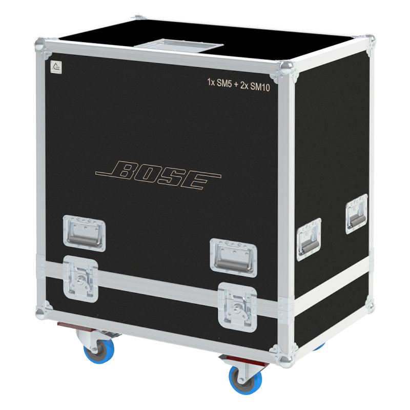 Front view of the professional triple touring flight case for 3x Bose ShowMatch SM5 or SM10 line array modules by ALP Flight Cases