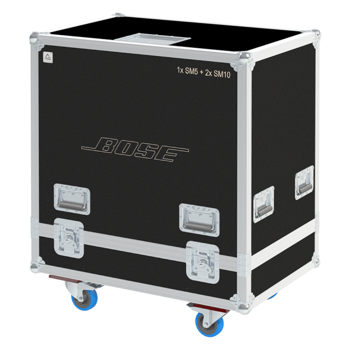 Front view of the professional triple touring flight case for 3x Bose ShowMatch SM5 or SM10 line array modules by ALP Flight Cases