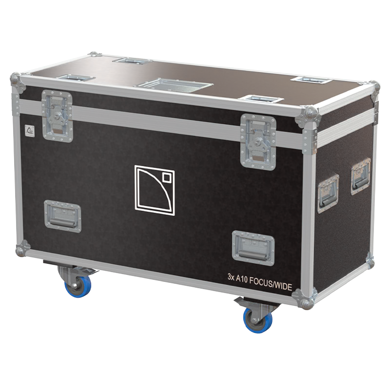 Front view of the professional triple touring flight case for 3x L-Acoustics A10 Focus and Wide modules by ALP Flight Cases
