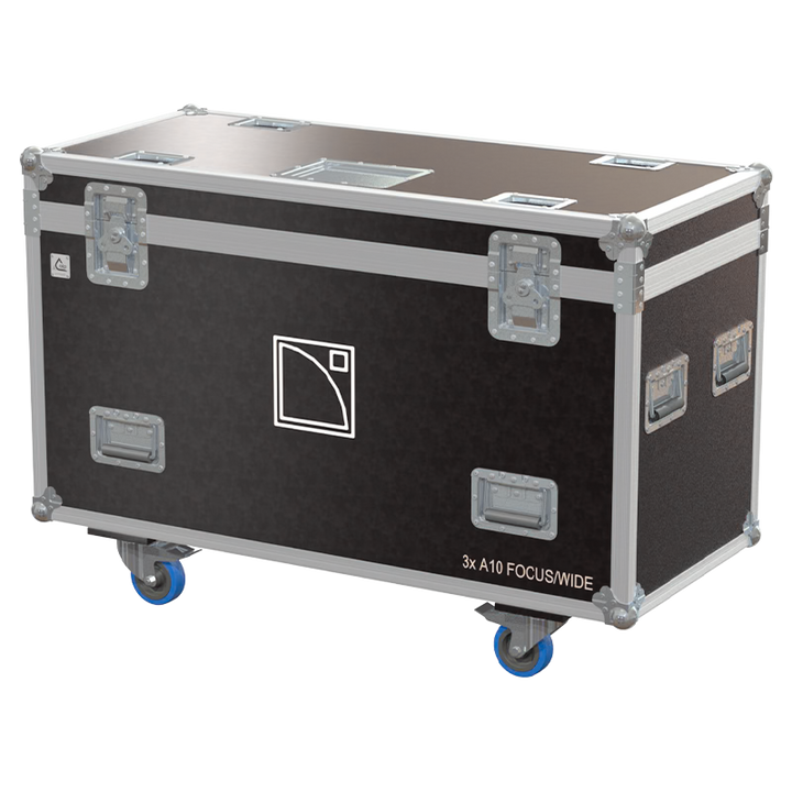 Front view of the professional triple touring flight case for 3x L-Acoustics A10 Focus and Wide modules by ALP Flight Cases