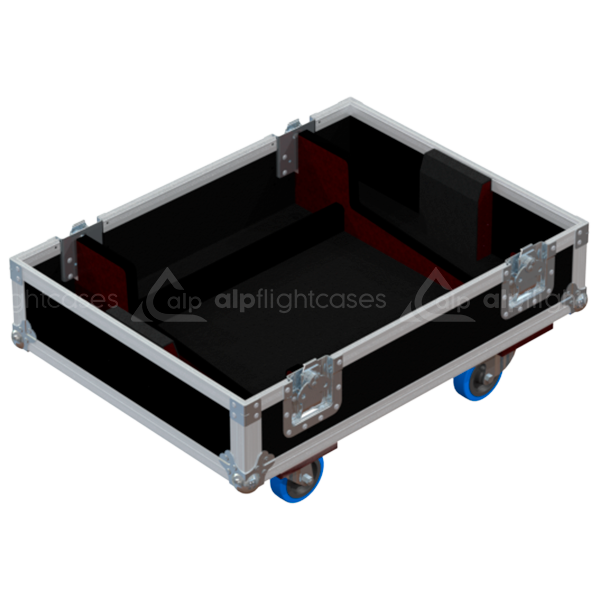 Empty interior of the flight case for 3x Nexo GEO S1210 showing precision CNC-cut foam for rigging hardware protection