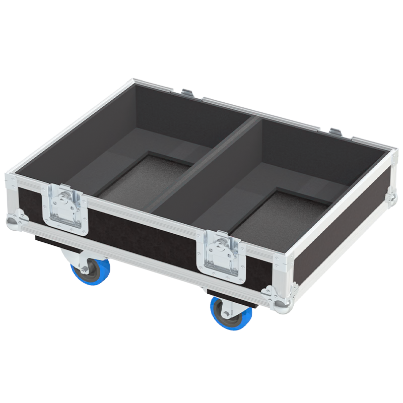 Empty interior of the quad flight case for 4x Bose 802 Series IV showing individual CNC-cut foam compartments