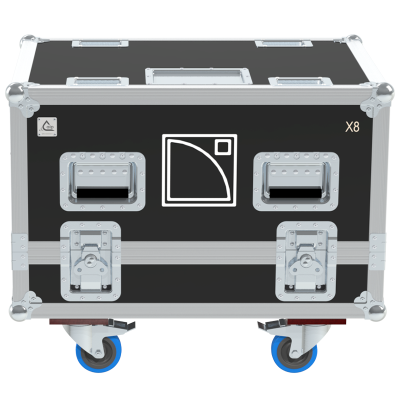 Front view of the professional quad touring flight case for 4x L-Acoustics X8 compact monitors by ALP Flight Cases