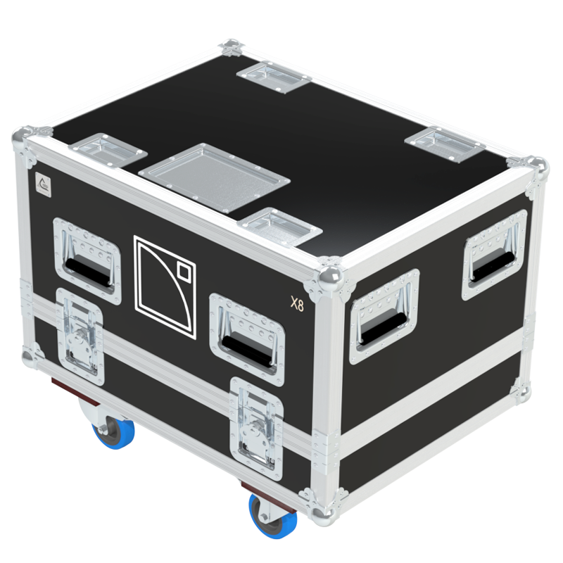 Front view of the professional quad touring flight case for 4x L-Acoustics X8 compact monitors by ALP Flight Cases