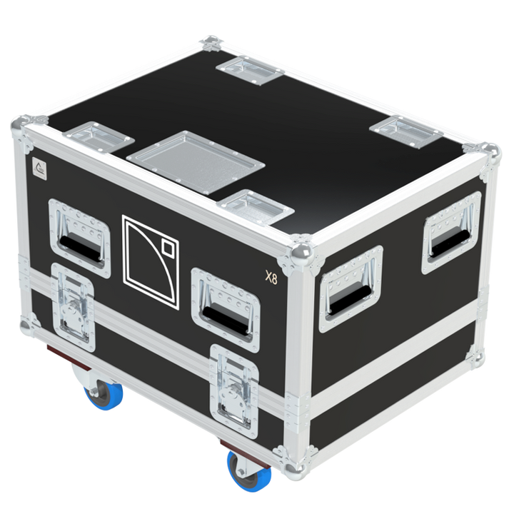 Front view of the professional quad touring flight case for 4x L-Acoustics X8 compact monitors by ALP Flight Cases