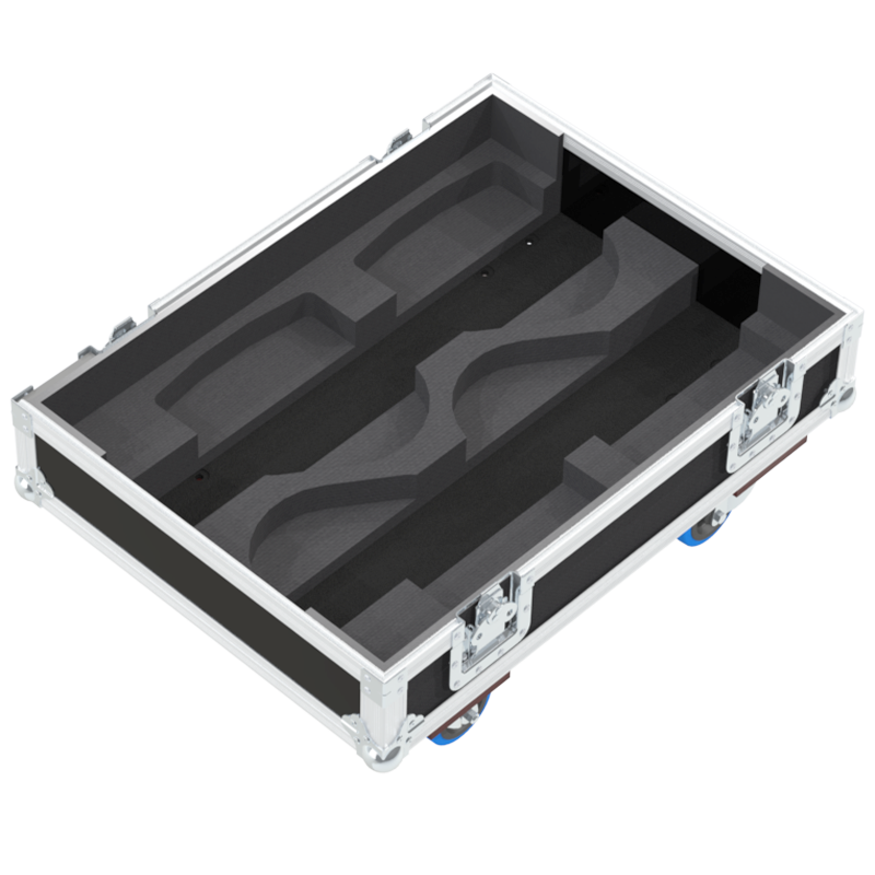Empty interior of the quad flight case for 4x L-Acoustics X8 showing precision CNC-cut foam for maximum protection