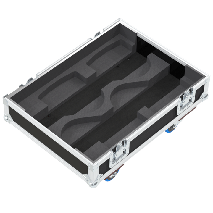 Empty interior of the quad flight case for 4x L-Acoustics X8 showing precision CNC-cut foam for maximum protection