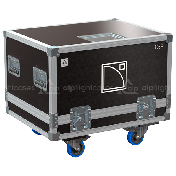 Front view of the professional quad touring flight case for 4x L'Acoustics 108P active speakers by ALP Flight Cases