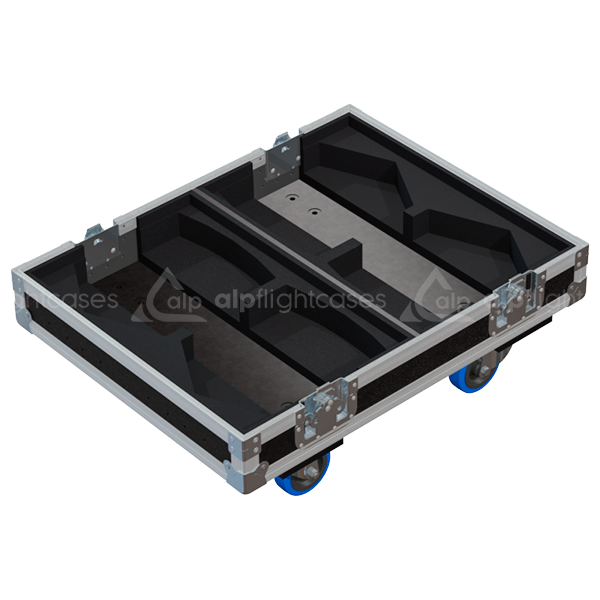 Empty interior of the quad flight case for 4x L'Acoustics 108P showing precision CNC-cut foam dividers for individual protection