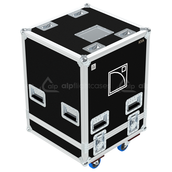 Front view of the professional quad touring flight case for 4x L'Acoustics KIVA line array modules by ALP Flight Cases