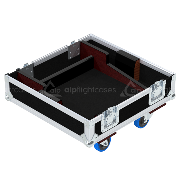 Empty interior of the quad flight case for 4x L'Acoustics KIVA showing precision CNC-cut foam for rigging and waveguide protection