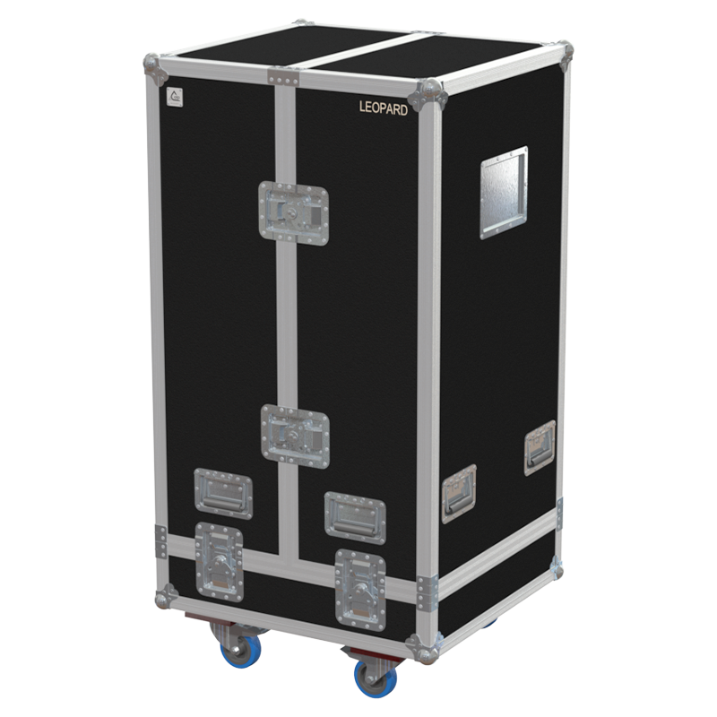 Front view of the professional quad touring flight case for 4x Meyer Sound LEOPARD line array modules by ALP Flight Cases