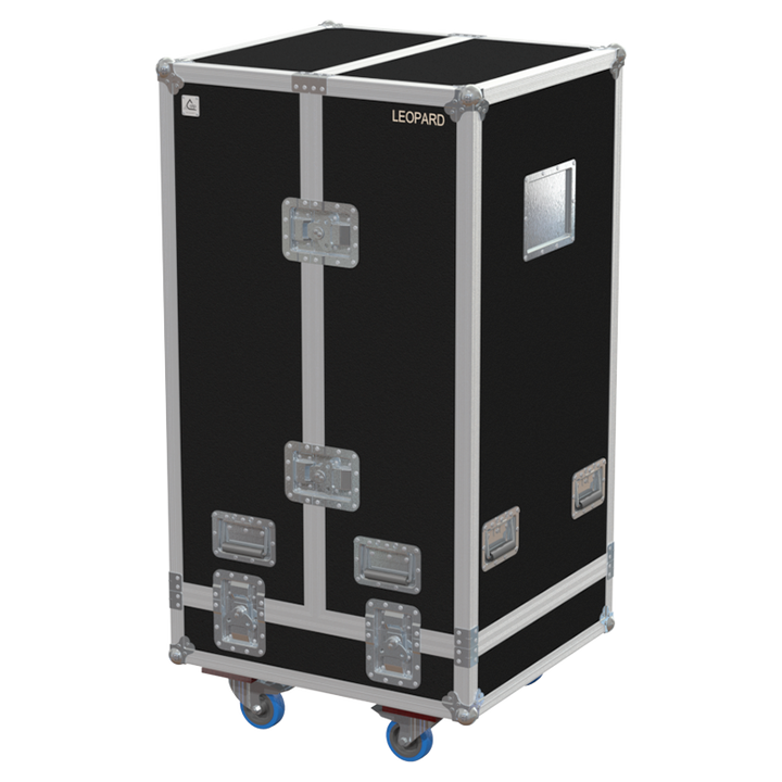 Front view of the professional quad touring flight case for 4x Meyer Sound LEOPARD line array modules by ALP Flight Cases