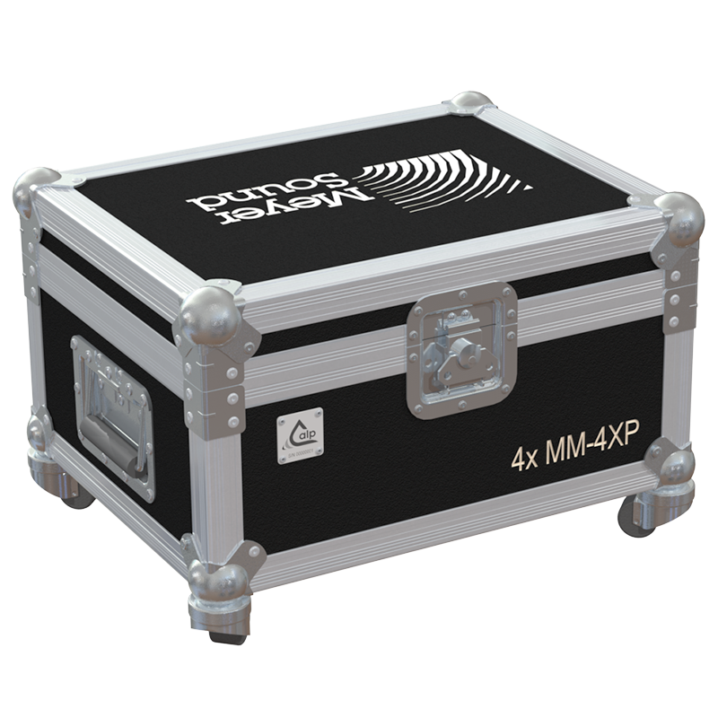 Front view of the professional quad touring flight case for 4x Meyer Sound MM-4XP miniature speakers by ALP Flight Cases