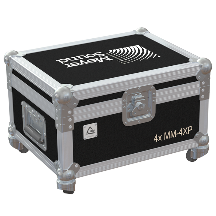 Front view of the professional quad touring flight case for 4x Meyer Sound MM-4XP miniature speakers by ALP Flight Cases