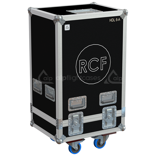 Front view of the professional quad touring flight case for 4x RCF HDL 6-A active line array modules by ALP Flight Cases