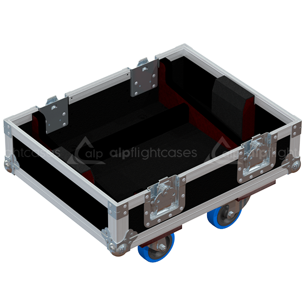 Empty interior of the quad flight case for 4x RCF HDL 6-A showing precision CNC-cut foam for rigging and rear panel protection