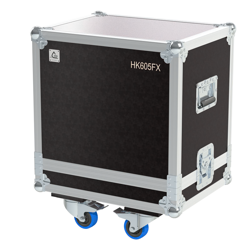 Front view of the professional touring flight case for HK Audio Lucas 605 FX speaker system by ALP Flight Cases