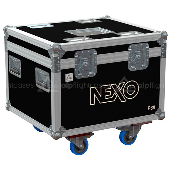 Front view of the professional combo flight case for Nexo LS400 subwoofer and 2x PS8 speakers by ALP Flight Cases