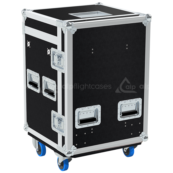 Front view of the professional 14U flight case with 4 drawers PRO series by ALP Flight Cases