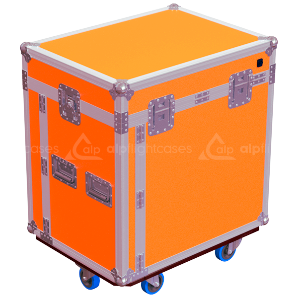 Rear view of the office flight case showing 10mm birch plywood and industrial hardware